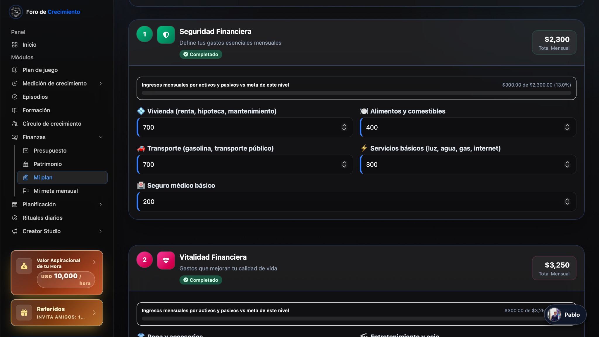 Detalle real del nivel de seguridad financiera