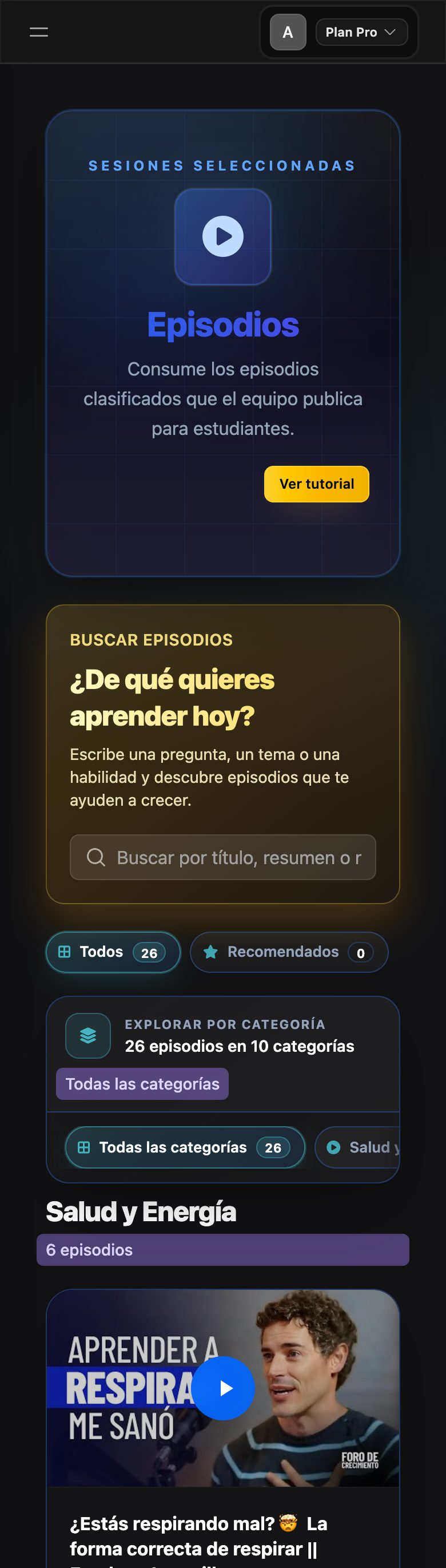 Pantalla real de Episodios