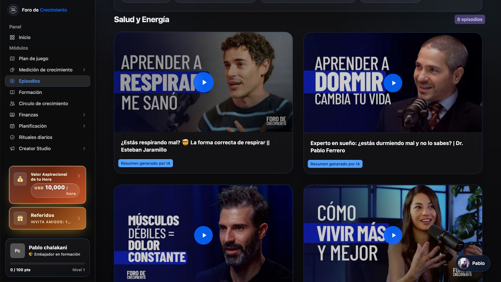 Captura real del módulo episodes